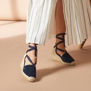 VISCATA Navy Escala Espadrille Canvas Wedges w/Ankle Laces Women's Sz 9 1/2